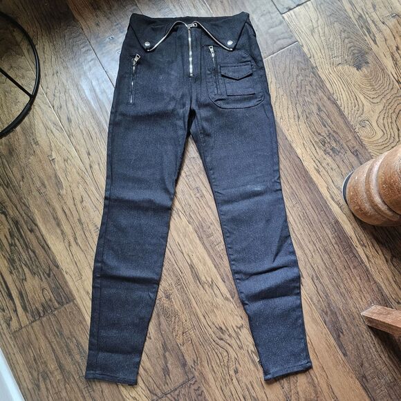 RTA Diavolina Moto Pant Sparkle Black Skinny Leg + Zips Size 26, Gothic - Picture 5 of 10